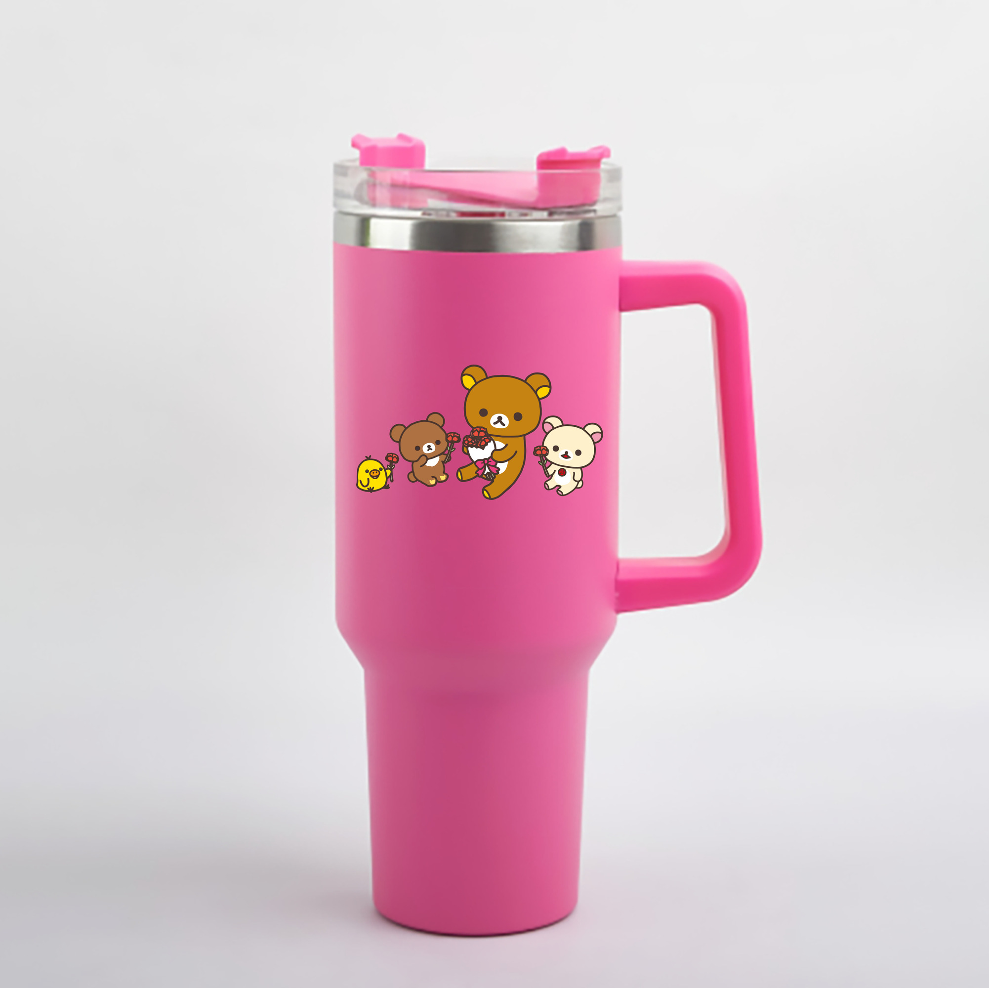 （画像用） リラックマ リラックマ キイロイトリ Rilakkuma Korilakkuma Kiiroitori 1200mL車用タンブラー - クリスタルステッカー（プラスチックストロー付き）